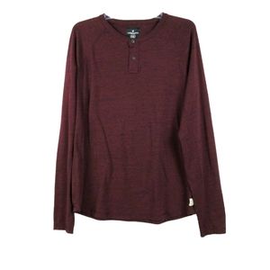 American Eagle Flex Men's Long Sleeve Henley Shirt Size L Pullover Burgundy